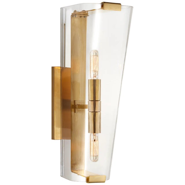 AERIN for Visual Comfort Signature Alpine Single Sconce in Hand-Rubbed Antique Brass with Clear Glass For Sale