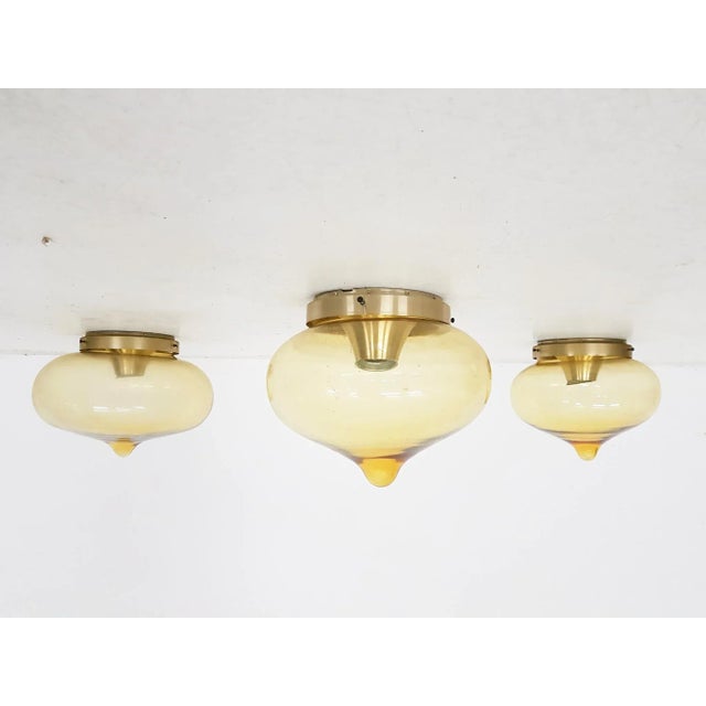 Dutch Glass Ceiling Lamps from Dijkstra, 1950s, Set of 3 For Sale - Image 6 of 6
