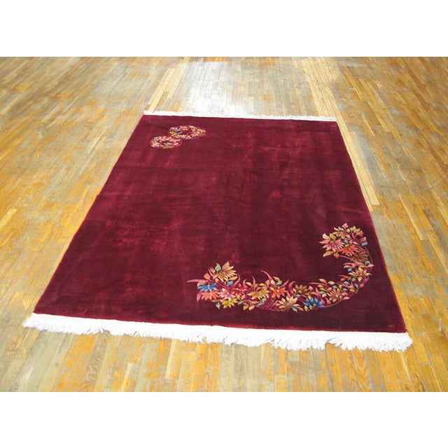 1930s Chinese Art Deco Carpet ( 6' x 8'9" - 183 x 267 ) Antique Chinese - Art Deco Hallway Runner Wool Coral Rug, Circa...