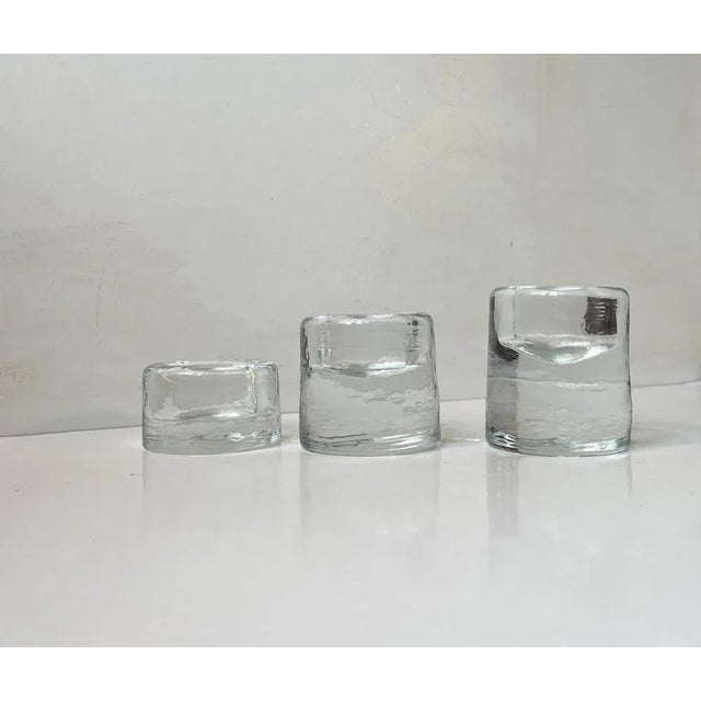 Scandinavian Modern Ice Glass Tealight Candleholders, 1980s, Set of 3 For Sale - Image 6 of 6