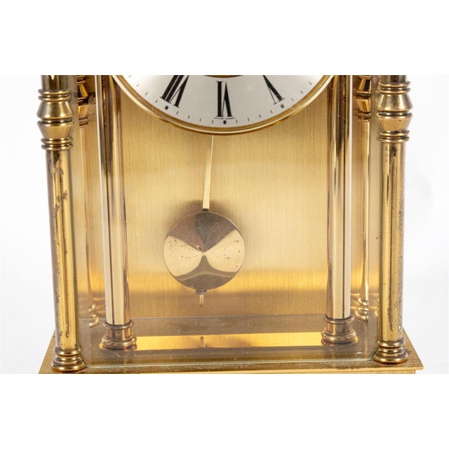 Vintage French Regulator Style Three-Glass Brass Mantel Clock For Sale - Image 9 of 11