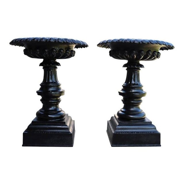 Pair of Large Antique Co-Operative Foundry Figural Cast Iron Garden Urns C1900 For Sale - Image 6 of 10