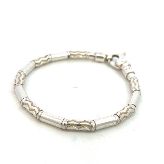 Silver 1990s Tiffany & Co Estate German Zig Zag Bracelet Sterling Silver For Sale - Image 8 of 12