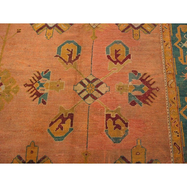 Late 19th Century 1890s Orange salmonTribal Geometric Antique Turkish Oushak Rug 12'6" X 19'6" Handknotted Wool Carpet For Sale - Image 5 of 6