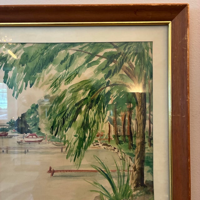 Original Watercolor Lake Painting Mid Century 1954 Framed by Mary O Strouse For Sale - Image 11 of 12