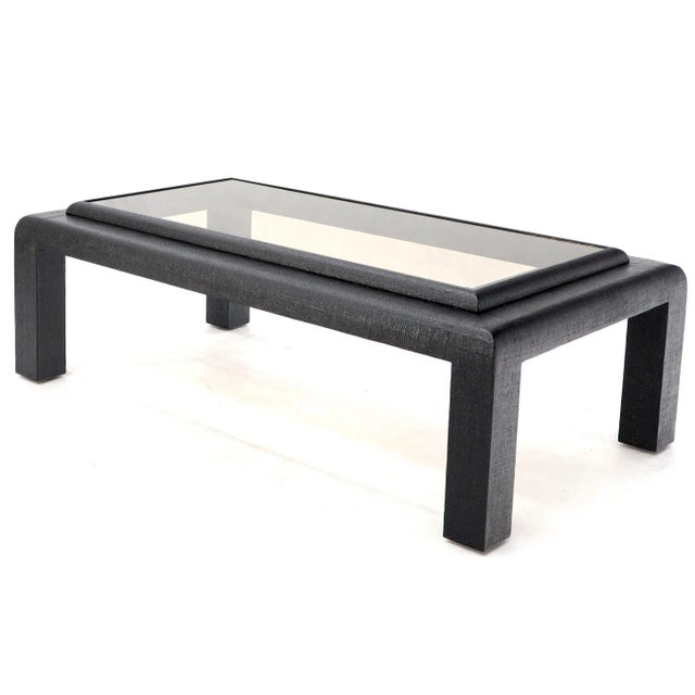 Mid-Century Modern Cloth Wrapped Black Lacquer Glass Top Rectangular Coffee Table For Sale - Image 3 of 11