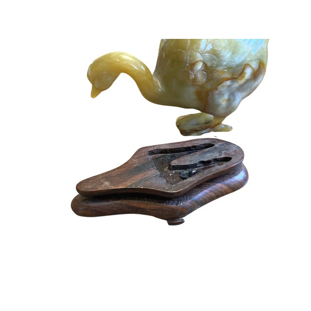 Wood Vintage Carved Chinese Serpentine Jade Swan Goose For Sale - Image 7 of 12