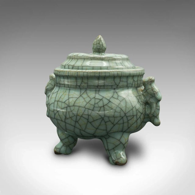 1940s Vintage Art Deco Chinese Celadon Oriental Censer For Sale - Image 6 of 13
