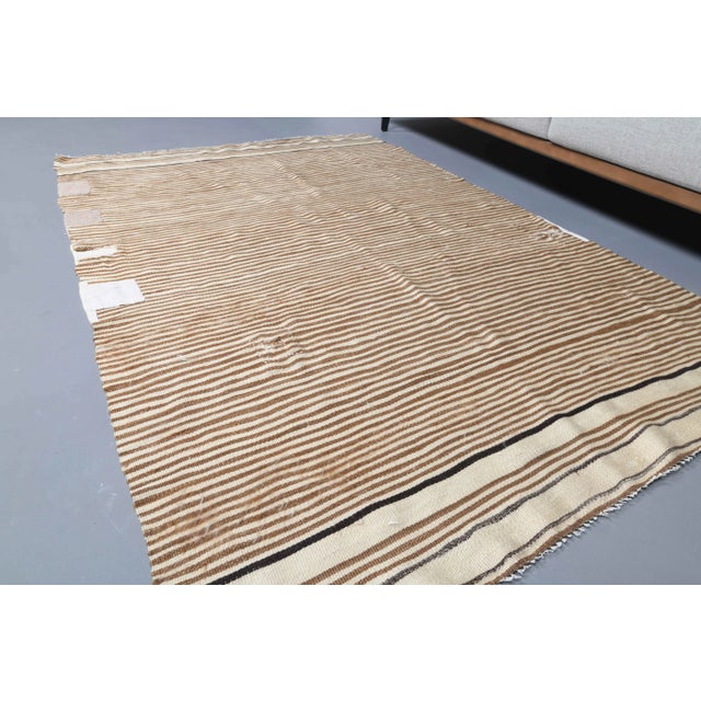 Beige Vintage Turkish Hand-Knotted Wool Cotton Beige Kilim Area Rug For Sale - Image 8 of 11