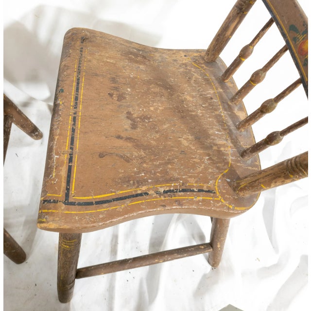Brown 19th Century Pair of Painted Rustic Primitive Farmhouse Side Chairs For Sale - Image 8 of 10