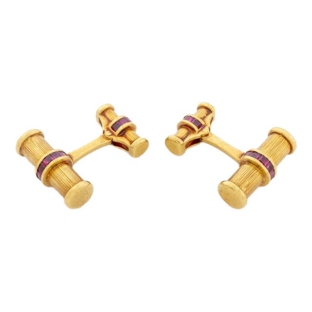 18k Yellow Gold & Ruby Cufflinks For Sale
