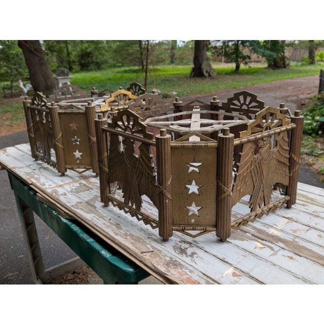 Antique American Art Deco Architectural Bronze Eagle Chandeliers - a Pair For Sale - Image 14 of 18