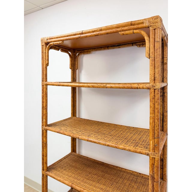 Vintage Coastal Hollywood Regency Tortoise Bamboo Shelf, Wicker Shelving For Sale - Image 10 of 14