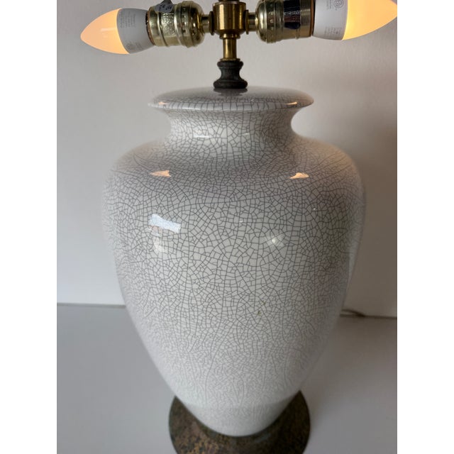1980s Postmodern Crackle Glazed Ceramic Table Lamp With Metal Conical Shade For Sale - Image 10 of 12