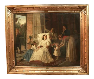 19th Century Oil on Canvas by Joseph Caraud Titled "Flowers for a Lady"