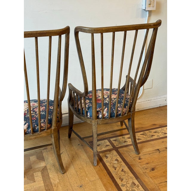 2010s Hooker Furniture Sanctuary Tall Spindle Armchairs + Ralph Lauren Fabric, Pair For Sale - Image 5 of 12