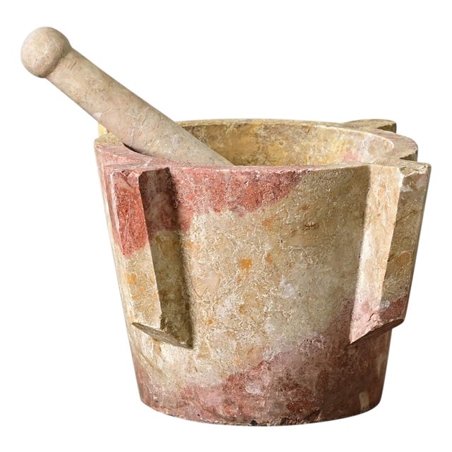 Portuguese 18th Century Hand-Carved Marble Mortar & Pestle For Sale