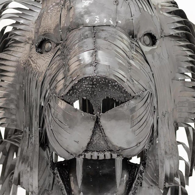 Gray Recycled Steel Lion Head Sculpture by Holomua For Sale - Image 8 of 10