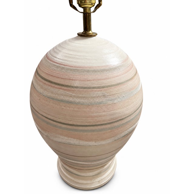 Late 20th Century Postmodern Pastel Striped Ceramic Table Lamps – A Pair For Sale In Las Vegas - Image 6 of 8