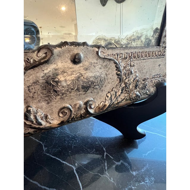 Antique Louis XIV Style Silver Plated Mirror For Sale - Image 4 of 11