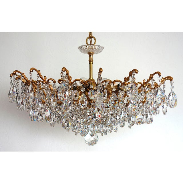Antique Palwa Brass Lead Crystal Chandelier from Palwa, 1950s For Sale - Image 17 of 17