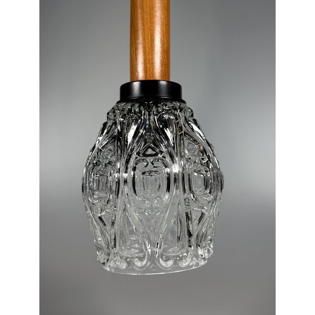 Metal Mid-Century Space Age Ceiling Lamp Pendant Lamp in Teak and Glass, 1960s For Sale - Image 7 of 11
