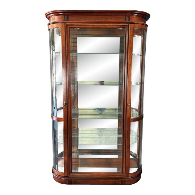 Late 20th Century Pulaski Cherry Bow Front Curio Cabinet For Sale