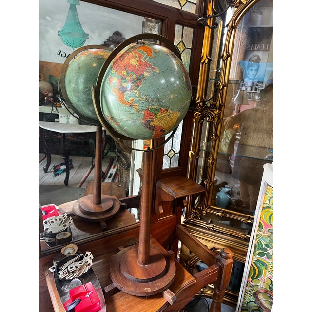 1970s Streamlined Designed Wooden MCM Standing Globe For Sale - Image 9 of 12