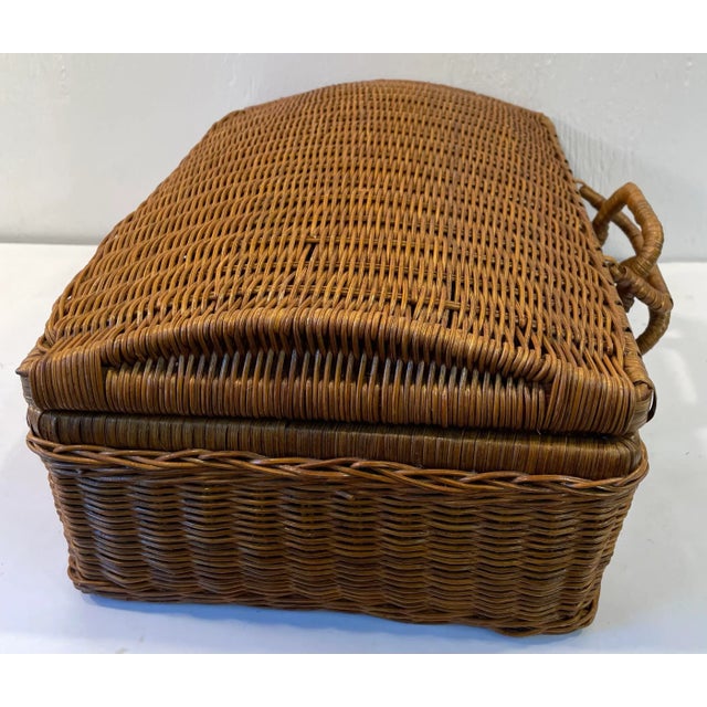 Wood Vintage Rounded Top Wicker Basket Carrying Case For Sale - Image 7 of 10