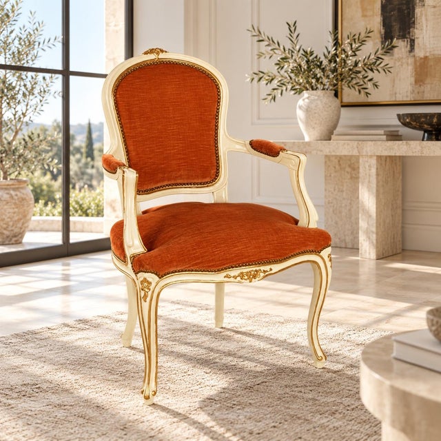 20th Century Louis XV Venetian Ivory Lacquered and Gilt Armchair from Testolini & Salviati, Italy, 1930s For Sale - Image 10 of 11