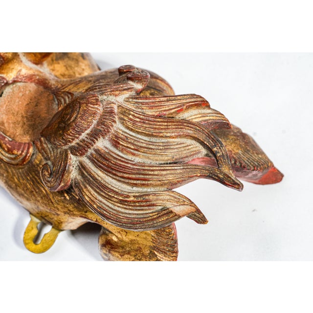 Hand Carved Antique Chinese Guardian Lion Wall Plaque Gilt Foo Dog Sculpture Asian Home Decor For Sale - Image 13 of 17