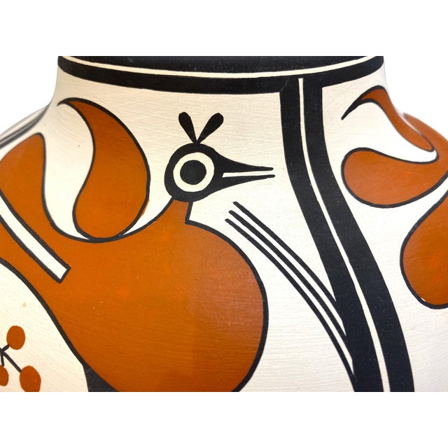 Large Adrian Vallo (Acoma Pueblo) New Mexico Native American Olla Jar/Vase With Heartline Deer and Bird Motif For Sale - Image 11 of 13