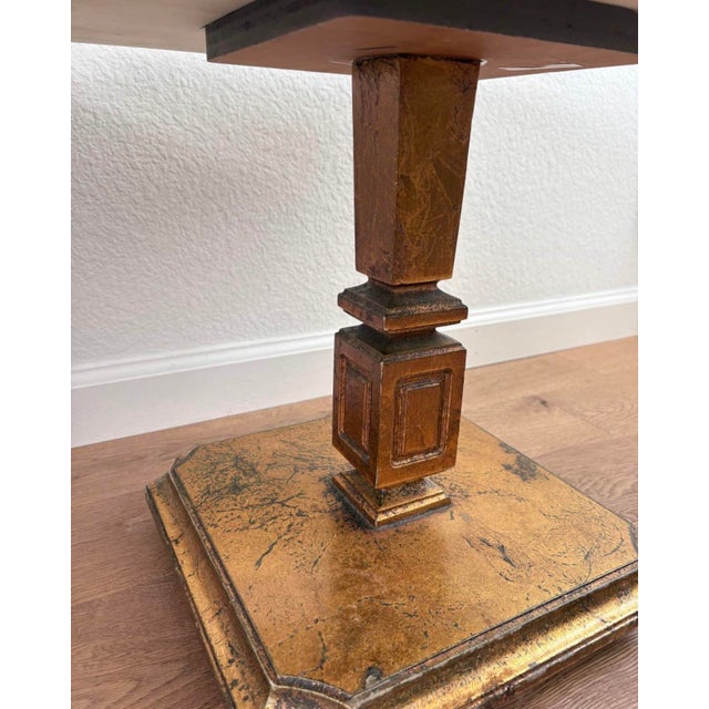 Antique White Pair of Vintage Hollywood Regency Gilt Pedestal Tables With Marble Tops For Sale - Image 8 of 9