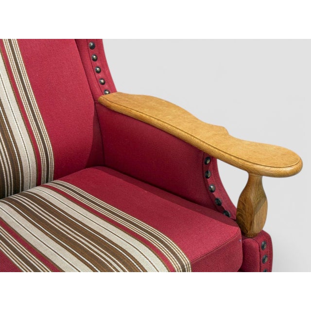 Wood Henning Kjærnulf Style, Lounge Chairs, Red Fabric, Oak, Denmark, 1960s For Sale - Image 7 of 11