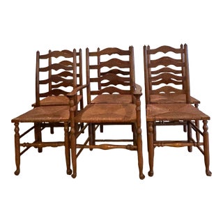 1950’s Stickley Ladder Back Dining Chairs With Rush Seats - Set of 6 For Sale