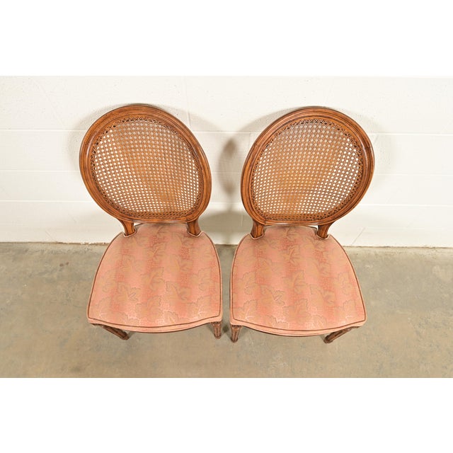 1960s Karges French Regency Louis XVI Carved Walnut Cane Back Side Chairs or Dining Chairs, Pair For Sale - Image 5 of 13