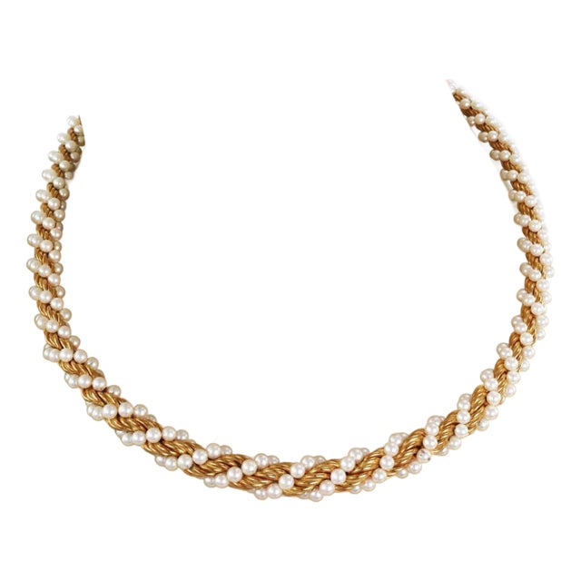 Mikimoto Natural Pearls 18k Yellow Gold Rope Necklace For Sale