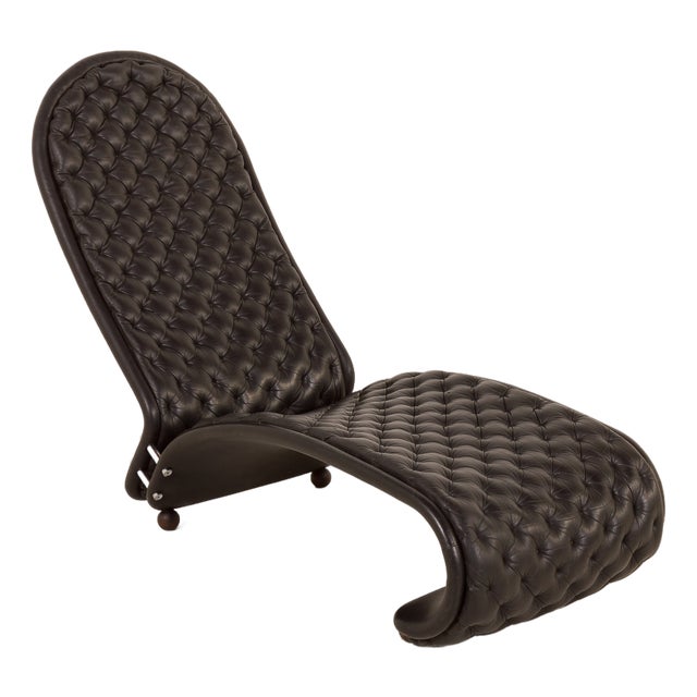 Black Leather Chaise Longue by Verner Panton for Fritz Hansen, 1970s For Sale