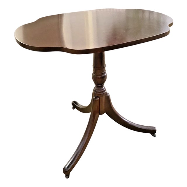 Vintage Bombay Co. Wooden Side Table Pedestal Brass Castors For Sale