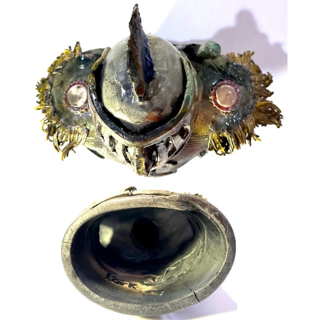 1980's Brutalist Raku Glazed Studio Pottery - Dark Knight Bust - For Sale - Image 11 of 12