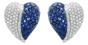 Invisible Mystery Set Sapphire and Diamond Cocktail Earring 18 Karat Gold