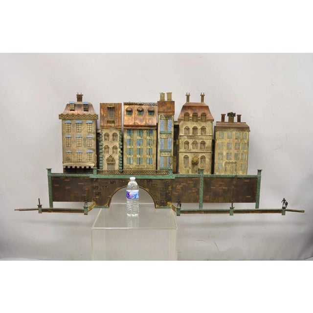 Large Vintage Curtis Jere Mid Century Modern Mixed Metal Copenhagen City Wall Art Sculpture. Item features a large...
