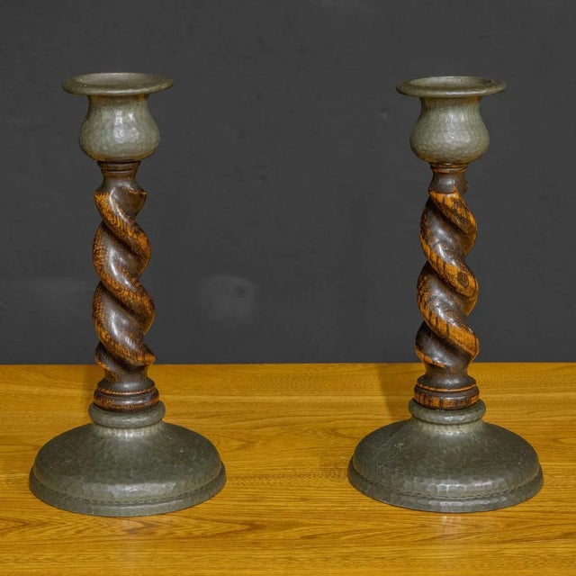 Wood Antique Arts & Crafts Candleholders, Set of 2 For Sale - Image 7 of 7