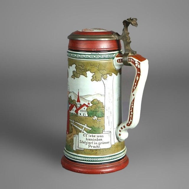 Antique Art & Crafts Scenic Musterschutz Germany Pottery Stein Circa 1900 For Sale - Image 4 of 9