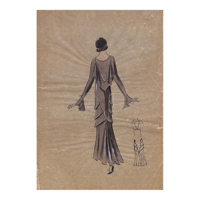 Lanvin of Paris C1920s Original Fashion Illustration in Gouache For Sale
