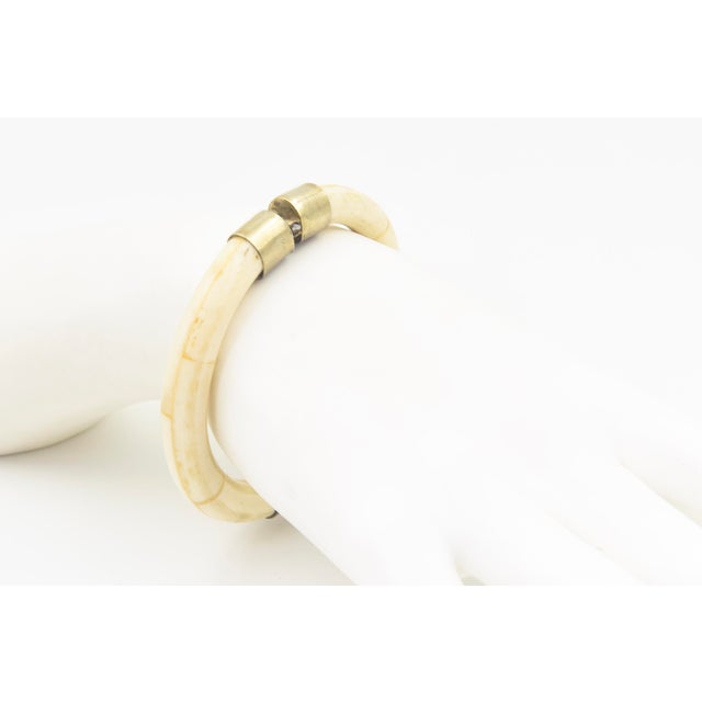 1970s Bone Bangle Bracelet With Gold-Tone Accents For Sale - Image 9 of 10