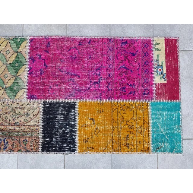 Turkish Mid 20th Century Bohemian Handknotted Wool Runner Anatolian Handknotted Oushak Runner For Sale - Image 3 of 10