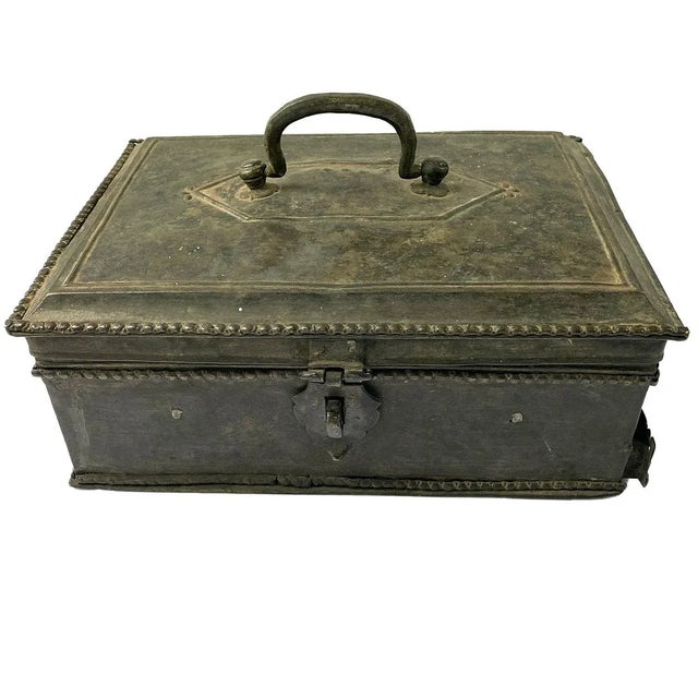 Anglo Indian Georgian Campaign Patinated Brass Desk Box For Sale - Image 4 of 12