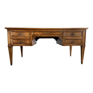 French Louis XVI Style Extending Partners Bureau Leather Desk With Pull Out Slides For Sale