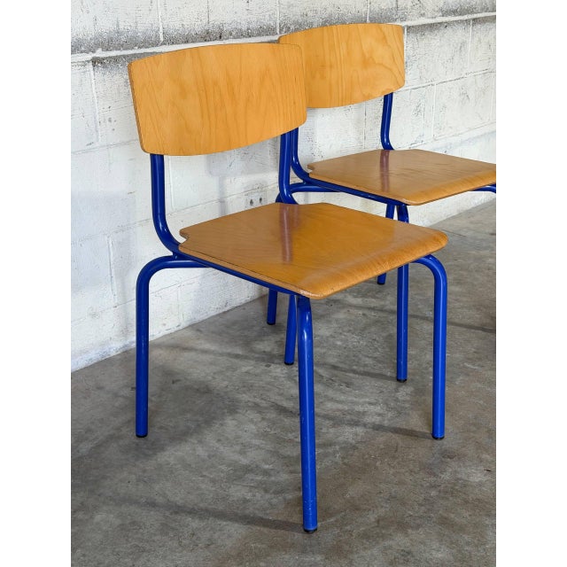 Blue Tubular Steel Stacking Chairs Set of 2 European Vintage Mid-Century Modern 1970s For Sale - Image 10 of 11